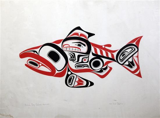 Bill (William) Ronald Reid, Canadian 1920-1998) Haida Dog Salmon - Skaagi, 19.5 x 25.5in.